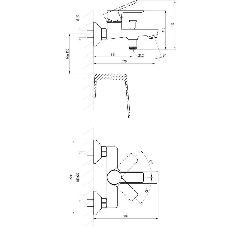 Vannas un dušas maisītājs RAVAK Solar SL 022.00/150CR, hroms