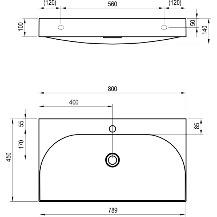 Vannas istabas izlietne RAVAK LITE 800 80x45 cm, XJX01280005 Vannas istabas izlietne RAVAK LITE 800 80x45 cm, XJX01280005