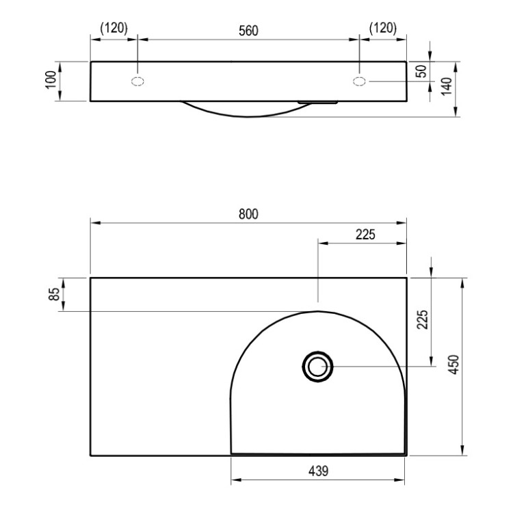 Vannas istabas izlietne RAVAK LITE 800/450 L 80x45 cm, XJXL1380000 Vannas istabas izlietne RAVAK LITE 800/450 L 80x45 cm, XJXL1380000