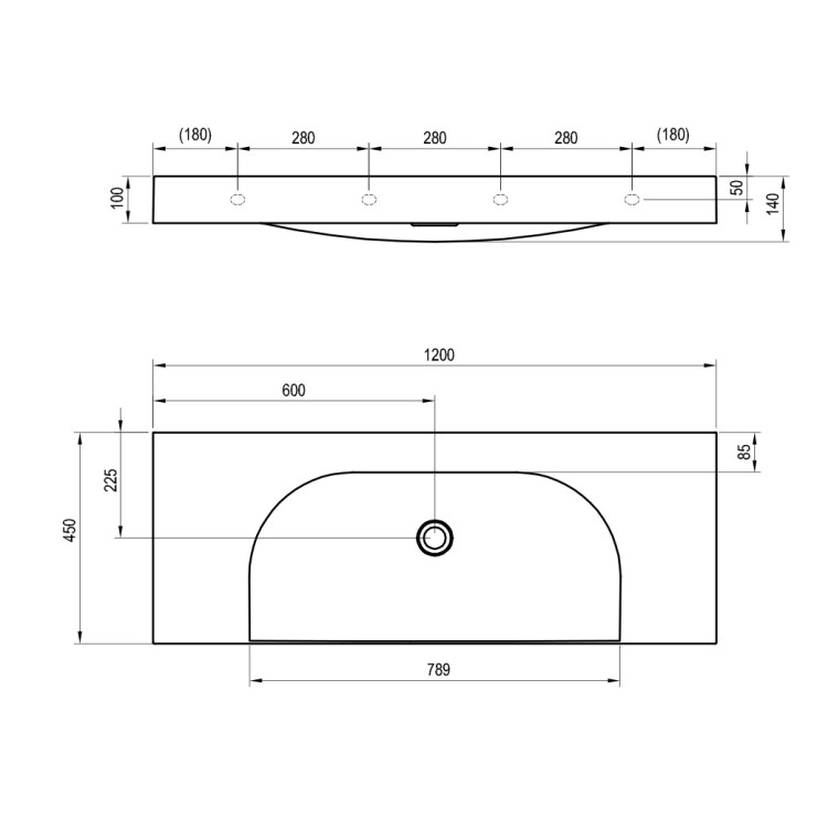 Vannas istabas izlietne RAVAK LITE 1200/800 S 120x45 cm, XJX01312000