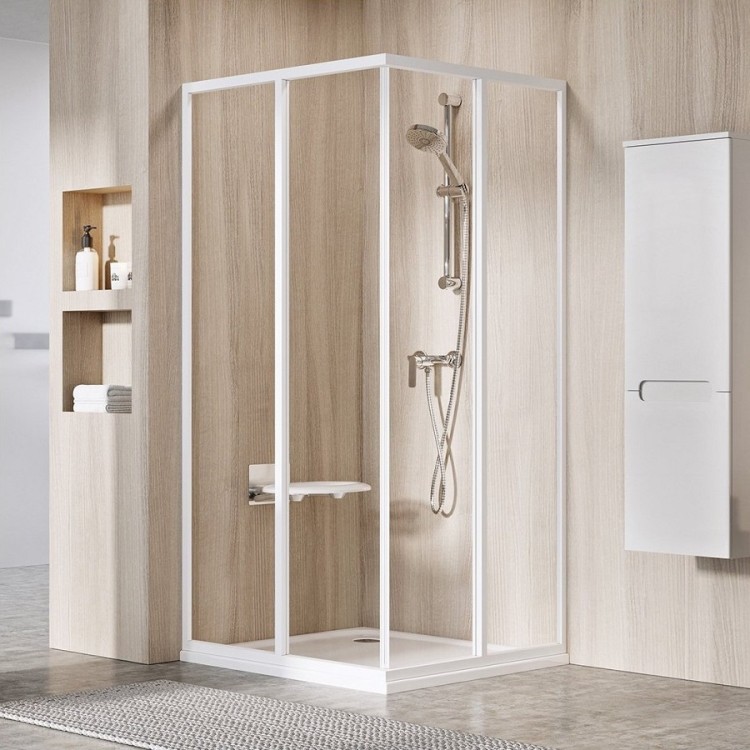 Dušas stūris kvadrātveida RAVAK SRV2+SRV2 90x90 cm, balts/caurspīdīgs