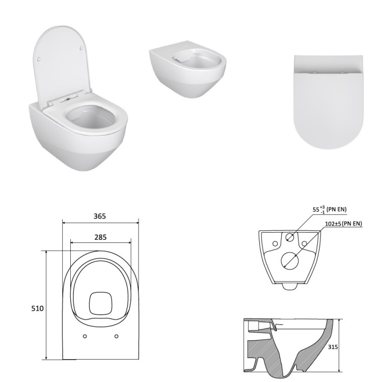Tualetes pods piekaramais Ravak Zante RimOff ar Soft Close vāku, balts Tualetes pods piekaramais Ravak Zante RimOff ar Soft Close vāku, balts