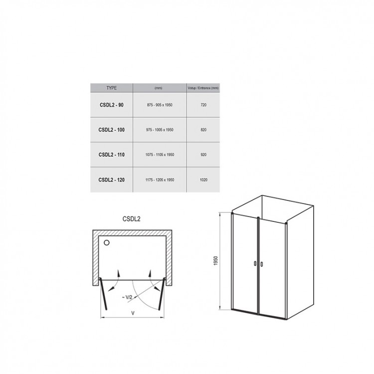 Dušas durvis RAVAK Chrome CSDL2 110 cm, satīns
