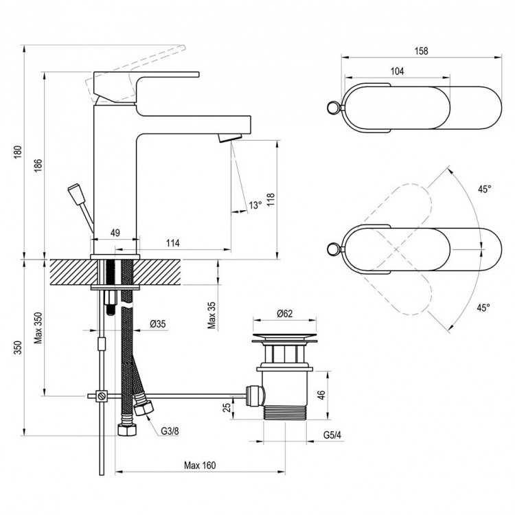 Izlietnes maisītājs RAVAK Chrome CR 013.00 180mm, X070190