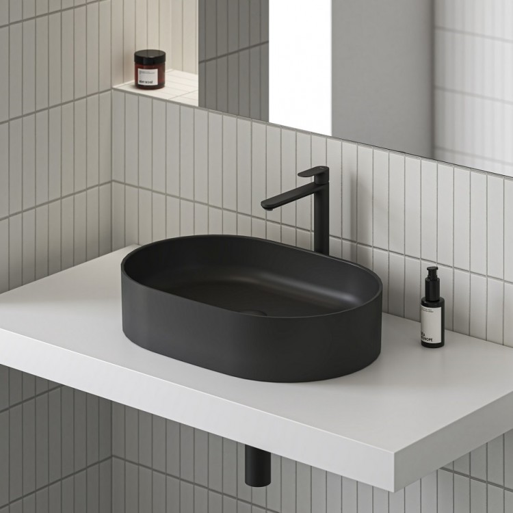 Vannas istabas uzliekamā izlietne Ravak Ceramic 550 O Slim 55x37cm, melna matēta Vannas istabas uzliekamā izlietne Ravak Ceramic 550 O Slim 55x37cm, melna matēta
