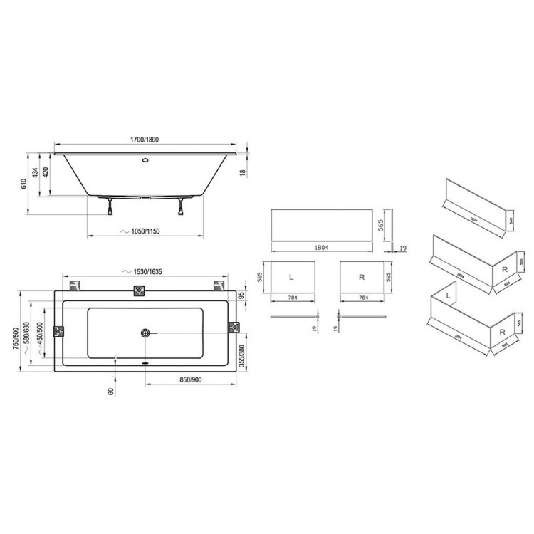 Taisnstūra vanna RAVAK FORMY 01 SLIM 170x75, C691300000