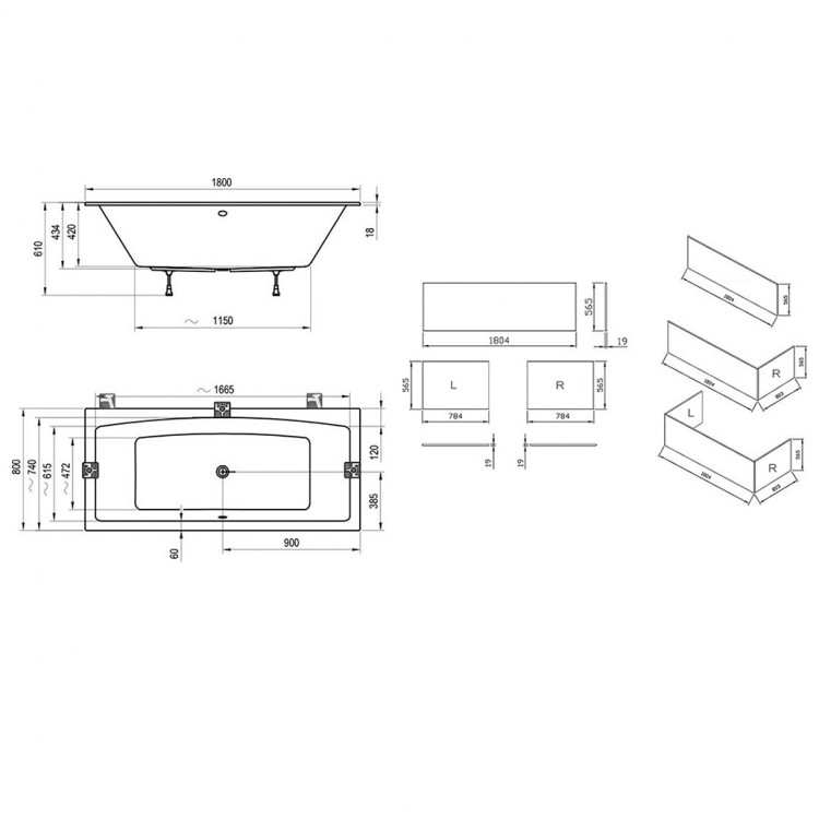 Taisnstūra vanna RAVAK FORMY 02 SLIM 180x80, C891300000