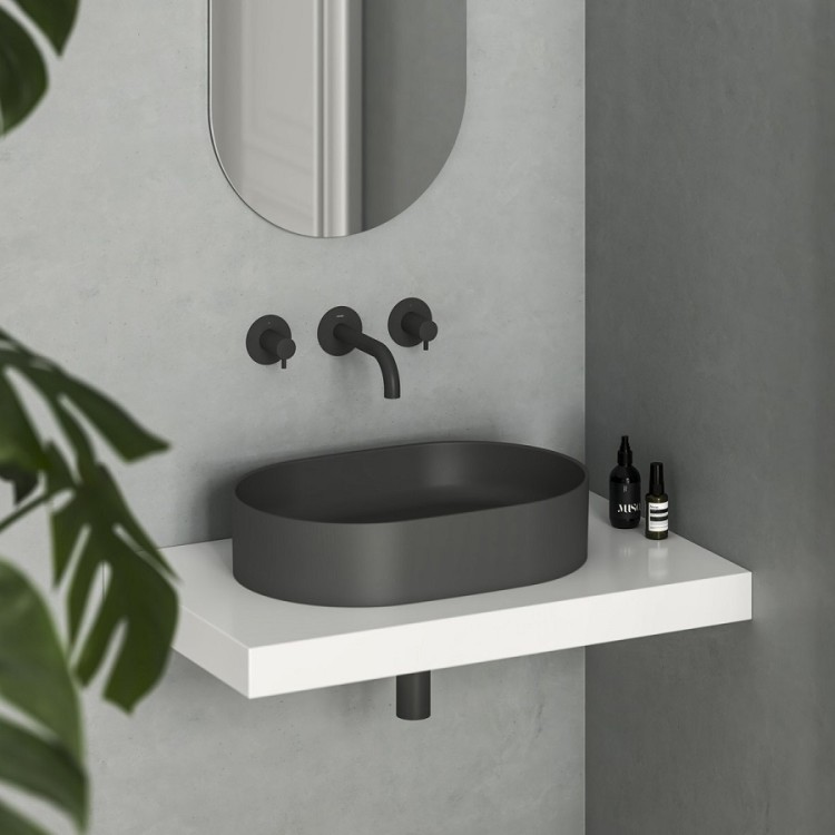 Vannas istabas uzliekamā izlietne Ravak Ceramic 550 O Slim 55x37cm, antracīts