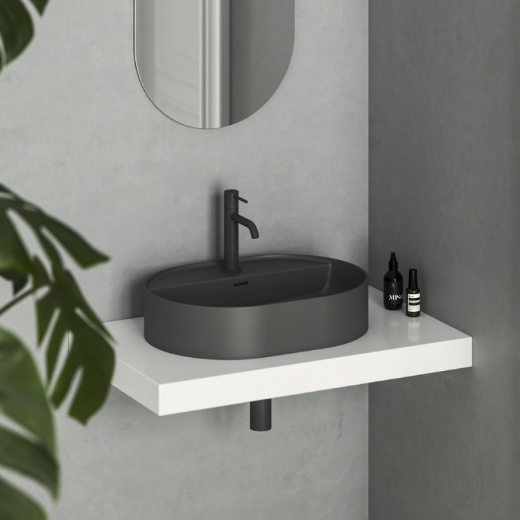 Vannas istabas uzliekamā izlietne Ravak Ceramic 550 O Slim Shelf 55x40 cm, antracīta