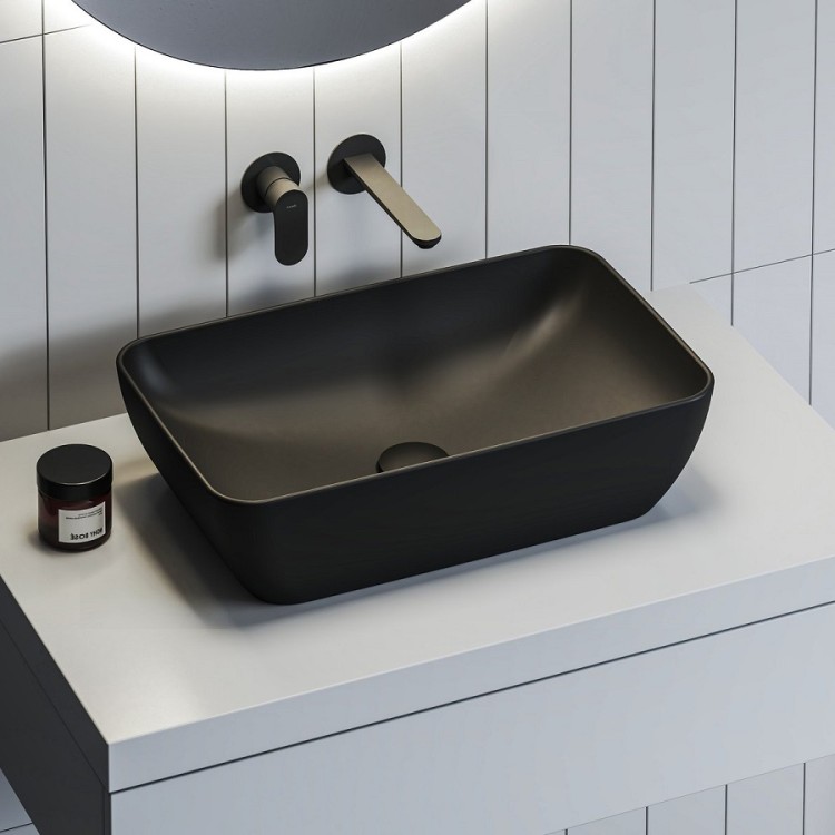 Vannas istabas uzliekamā izlietne Ravak Uni 500R Slim 50x31cm, melna matēta