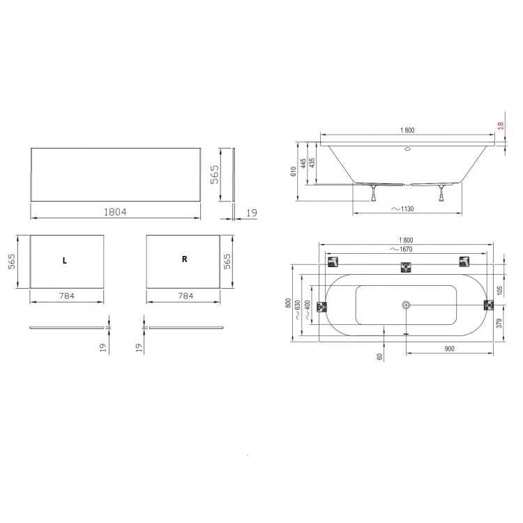 Taisnstūra vanna RAVAK CITY SLIM 180x80, C921300000