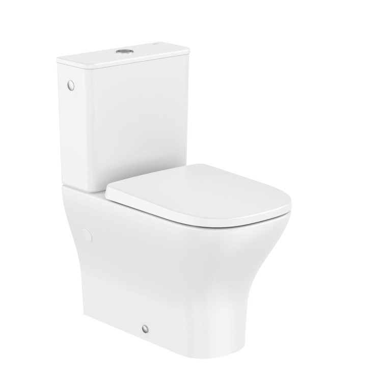 Tualetes pods Roca Optica Rimless® Vortex ar Soft Close/QR vāku, universāls izvads, balts