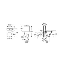 Tualetes pods Roca Meridian Rimless Compact Vario ar Soft Close vāku, universāls izvads, balts