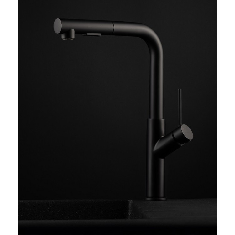 Virtuves izlietnes maisītājs ar izvelkamu izteku Rubineta Bona-35 PO, melns matēts