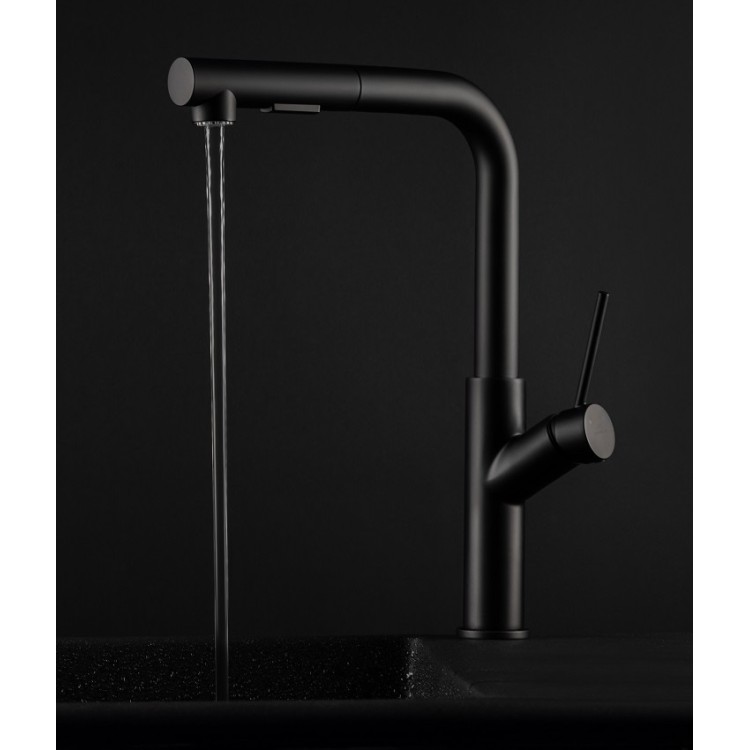 Virtuves izlietnes maisītājs ar izvelkamu izteku Rubineta Bona-35 PO, melns matēts