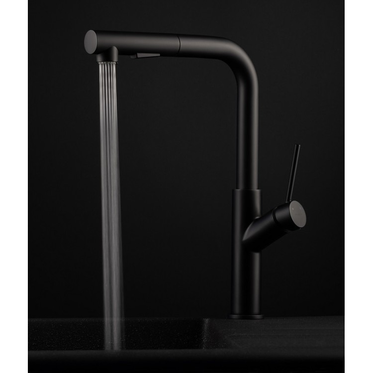 Virtuves izlietnes maisītājs ar izvelkamu izteku Rubineta Bona-35 PO, melns matēts