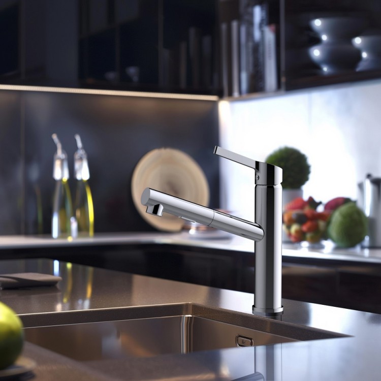 Virtuves izlietnes maisītājs ar izvelkamu izteku Rubineta Bruno-21 PO, hroms