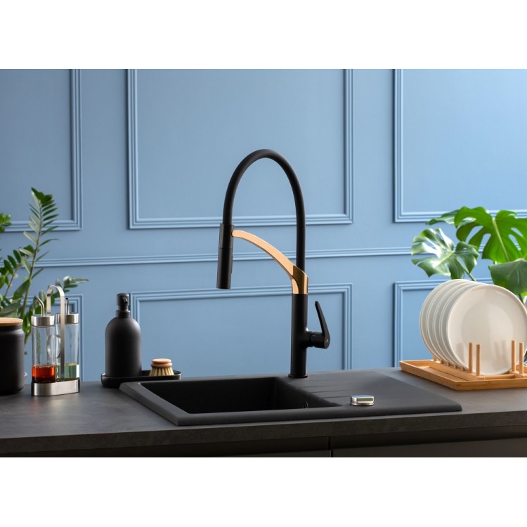 Virtuves izlietnes maisītājs Rubineta, Ultima-50, melns matēts/zelts