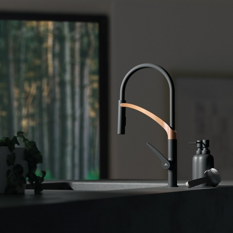 Virtuves izlietnes maisītājs Rubineta, Ultima-50, melns matēts/zelts