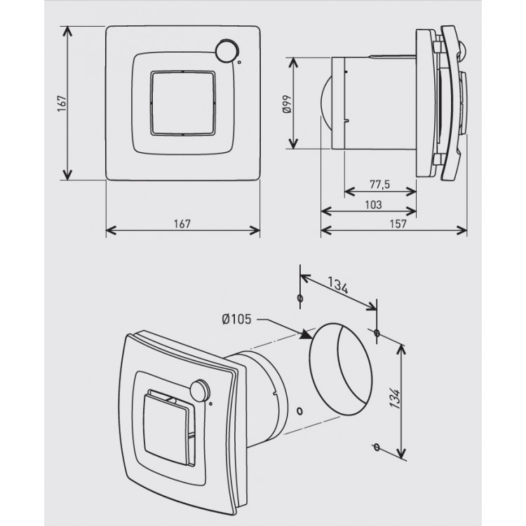 Sadzīves ventilators S&P SILENT DUAL 100, ar kustības un mitruma sensoru