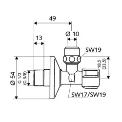 Stūra ventīlis SCHELL Comfort 1/2 x 3/8 (10) , hromēts 049070699