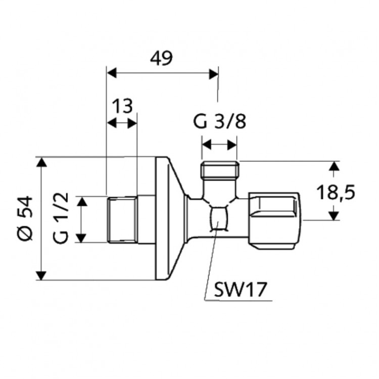Stūra ventīlis SCHELL Comfort 1/2 x 3/8 , hromēts 052120699 Stūra ventīlis SCHELL Comfort 1/2 x 3/8 , hromēts 052120699