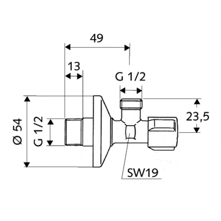 Stūra ventīlis SCHELL Comfort 1/2 x 1/2 , hromēts 052170699 Stūra ventīlis SCHELL Comfort 1/2 x 1/2 , hromēts 052170699