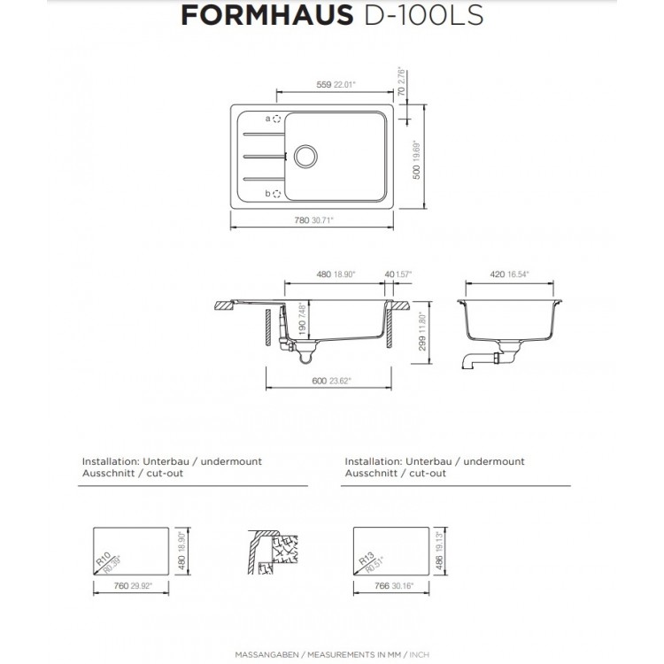Virtuves izlietne Schock FORMHAUS D-100LS 78x50cm, nero Virtuves izlietne Schock FORMHAUS D-100LS 78x50cm, nero