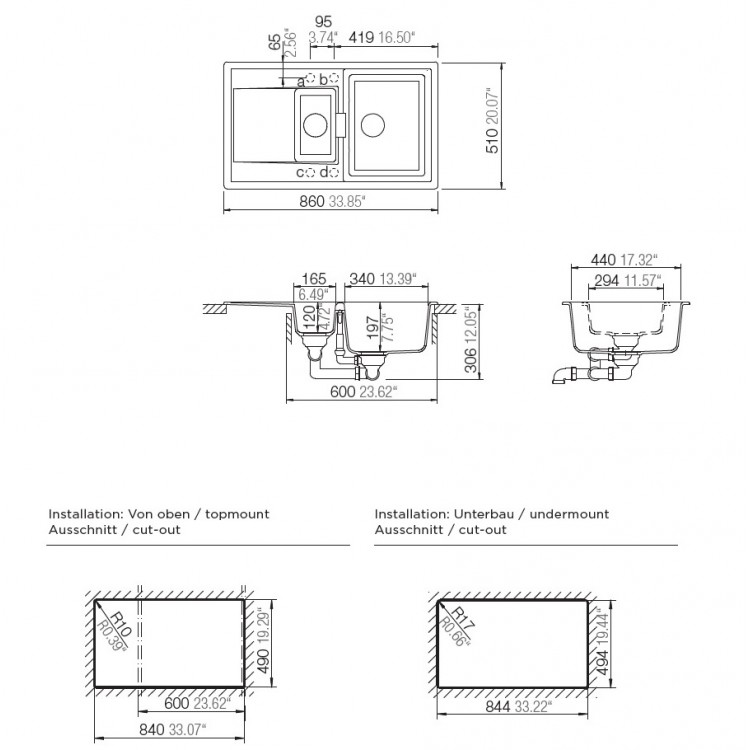 Virtuves izlietne Schock MONO D-150 86x51cm, magma