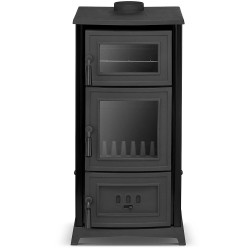 Čuguna malkas apkures plīts ar cepeškrāsni ALFA 901 6.2 kW, melna