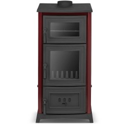 Čuguna malkas apkures plīts ar cepeškrāsni ALFA 901 6.2 kW, sarkana