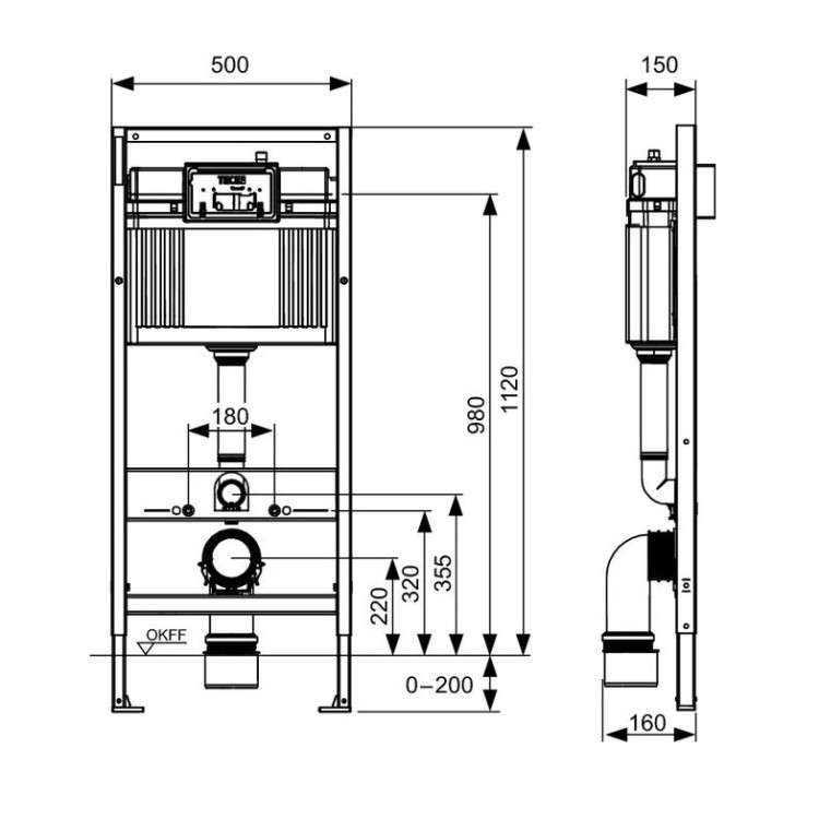 Tualetes modulis TECEbase ar TECEbase skalošanas plāksni baltā krāsā, 9400400