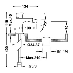 Bidē maisītājs PROJECT TRES ar noteces aizvaru, hroms 21112002DA