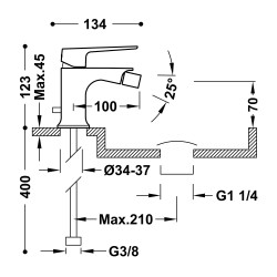 Bidē maisītājs LOFT TRES ar automātisku noteces vārstu, hroms 22212001DA