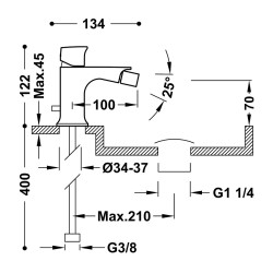 Bidē maisītājs LOFT TRES ar automātisku noteces vārstu, hroms 22212002DA