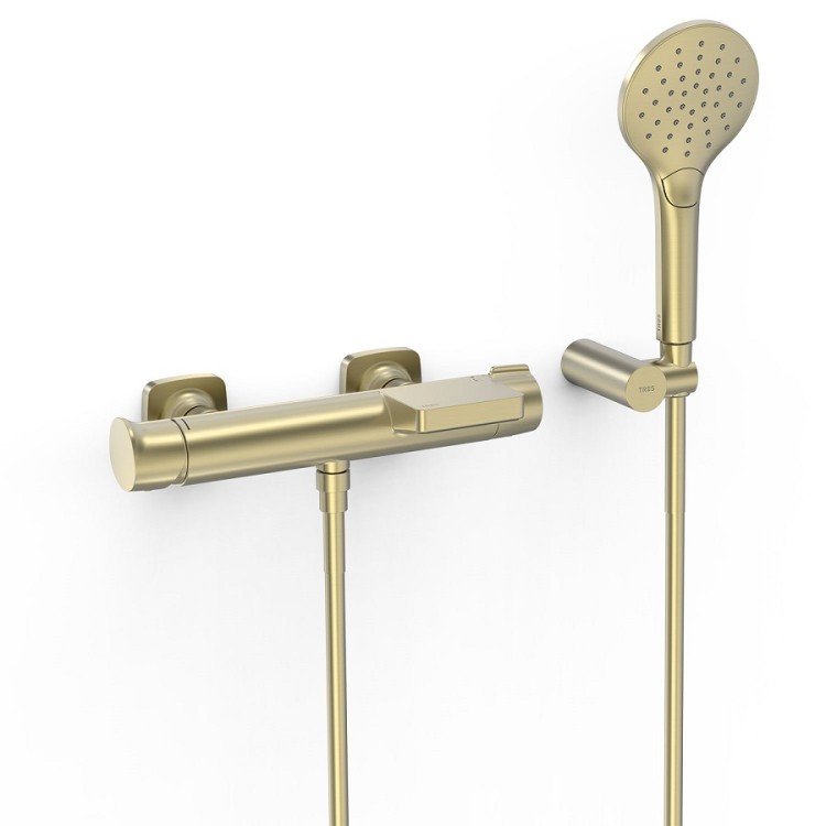 Vannas un dušas maisītājs LOFT TRES ar integrētu pārslēdzēju, golden cava 22217001CA