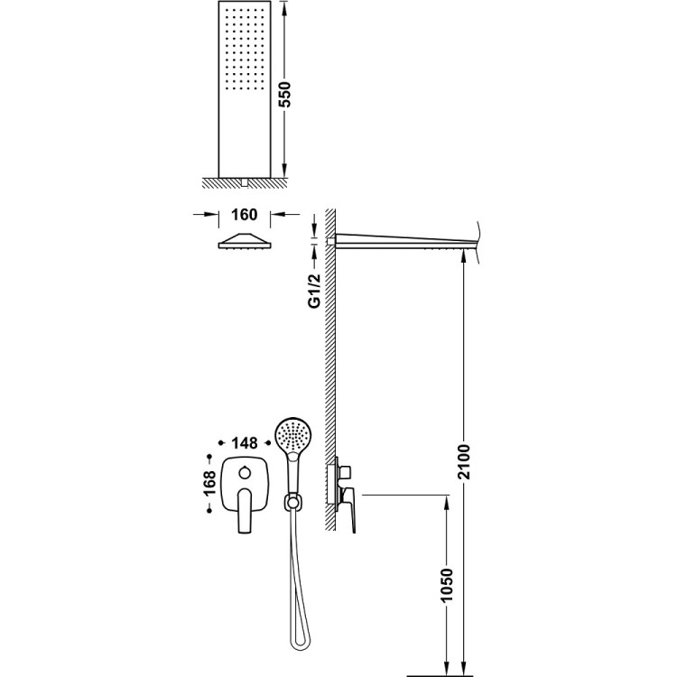 Dušas sistēma iebūvējamā LOFT TRES Rapid-Box 2-ceļu, tērauds 22238005AC