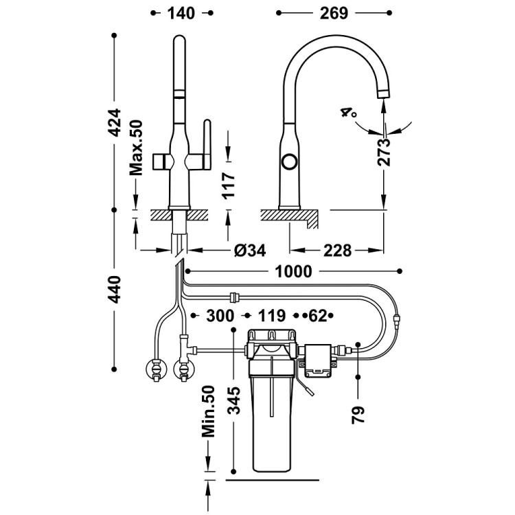 Virtuves izlietnes maisītājs dzeramajam ūdenim TRES Kitchen Dual, melns natēts 23045301NM