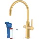 Virtuves izlietnes maisītājs dzeramajam ūdenim TRES Kitchen Dual, 24K matēts zelts 23045301OM
