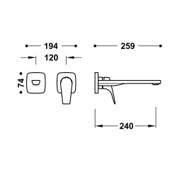 Iebūvējamā izlietnes maisītāja TRES Canigo dekoratīvā daļa 24cm, hroms 21730024