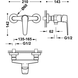 Dušas maisītājs ar dušu FLAT-TRES 1/2, komplekts 22016701
