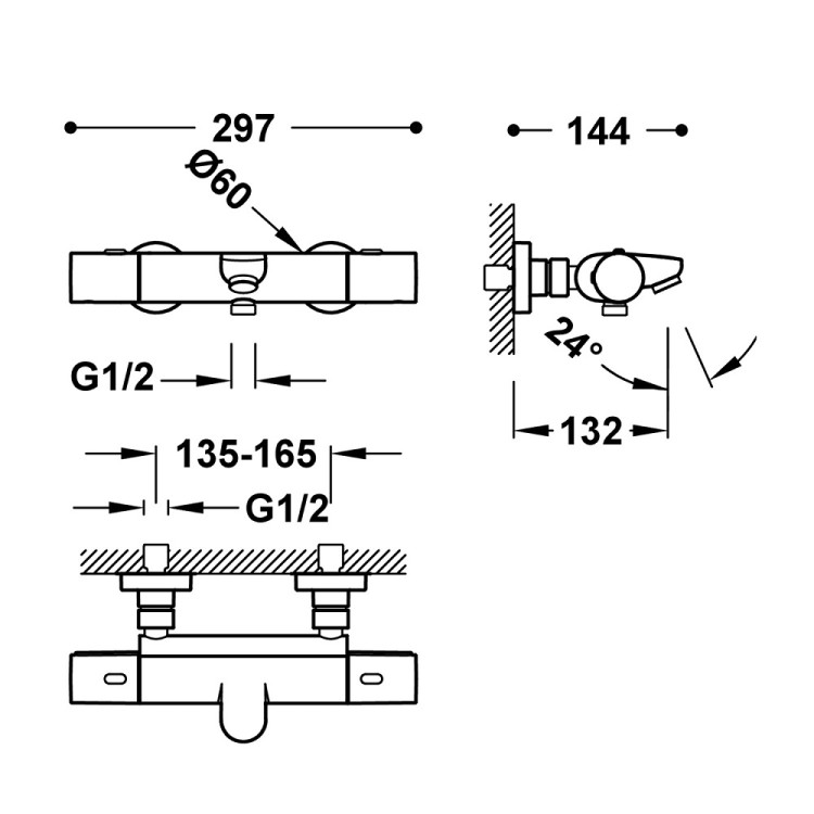 Termostata vannas dušas maisītājs ar dušu TRES OVER-WALL, hroms 19017419