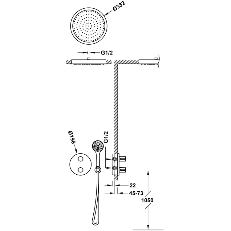 Termostata dušas sistēma iebūvējamā TRES-FLAT Therm-Box, hroms 20425005