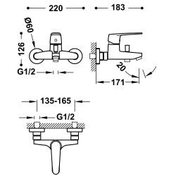 Vannas un dušas maisītājs ar dušu FLAT-TRES, hroms, 22017001