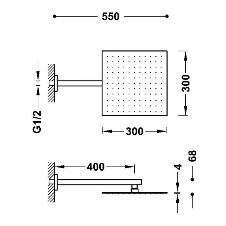 Dušas galva TRES Antilime ar turētāju 30x30 cm, hroms 134433