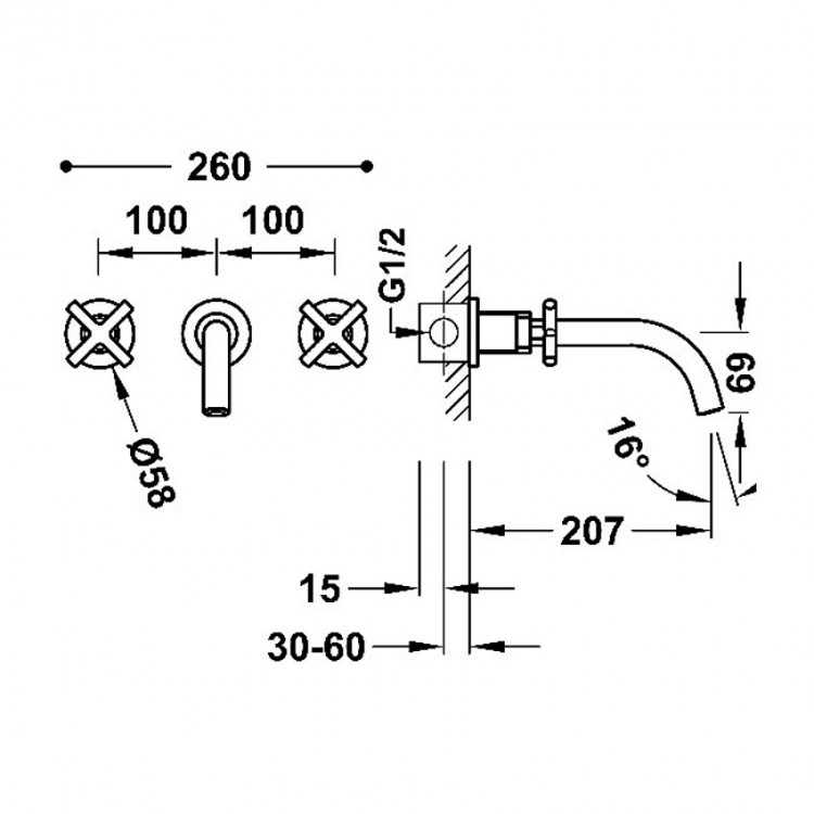 Izlietnes maisītājs no sienas TRES MONT BLANC, tērauds 28330002AC