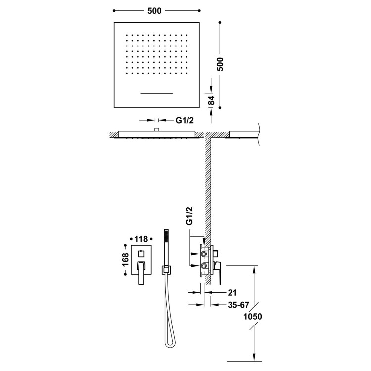 Dušas sistēma iebūvējamā TRES SLIM 3-ceļu Rapid-Box, 20227302OR