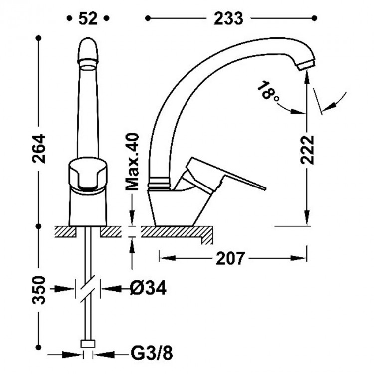Virtuves izlietnes maisītājs BASE-TRES, hroms 21544101