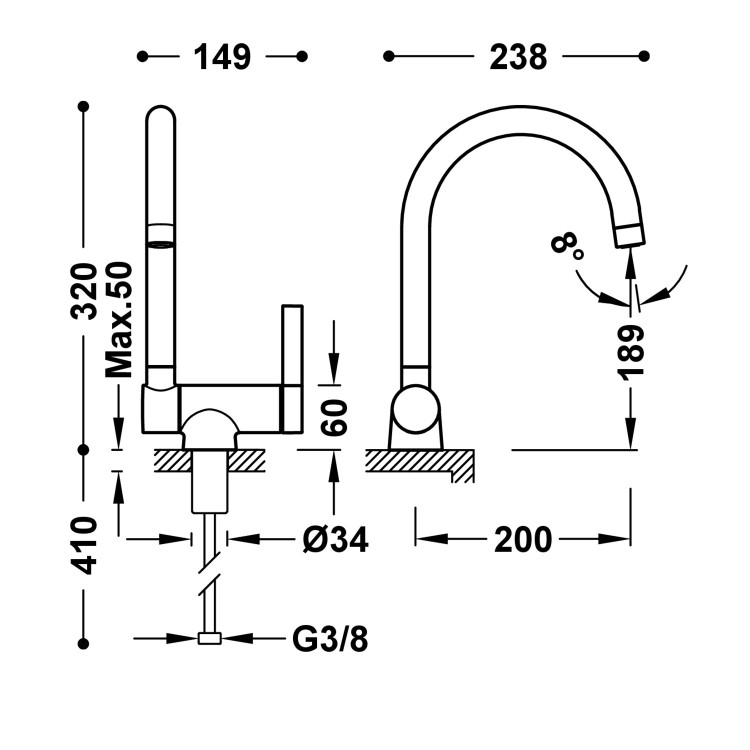 Virtuves izlietnes maisītājs noliecams, melns matēts 23033502NM