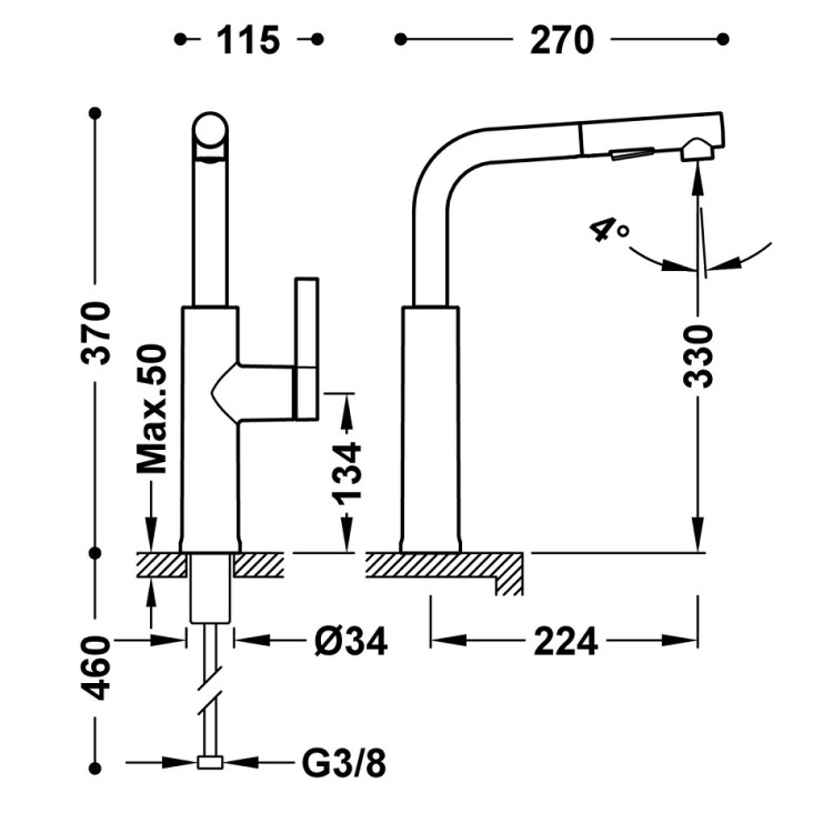 Virtuves izlietnes maisītājs ar izvelkamu izteku, melns matēts 23043803NM